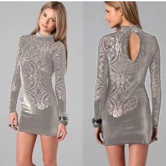 Free People Dresses & Skirts - Free People Silver Burnout Le Deux Tunic Dress Sz XS